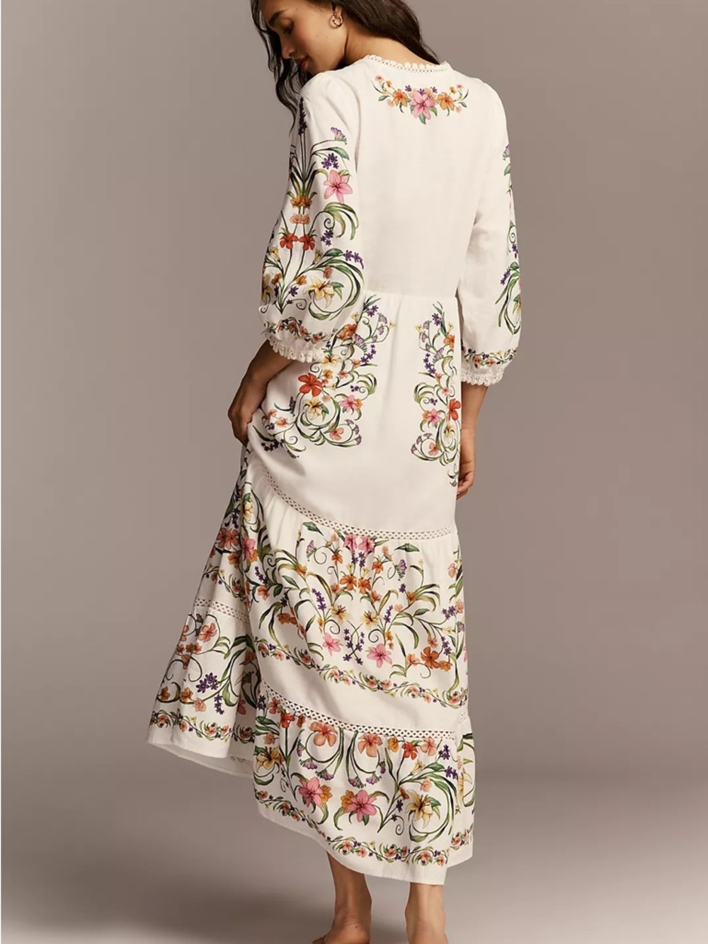 FARM Rio White Linen Blend Multicolor Floral Printed Maxi Dress Size Small NWT - Picture 15 of 16